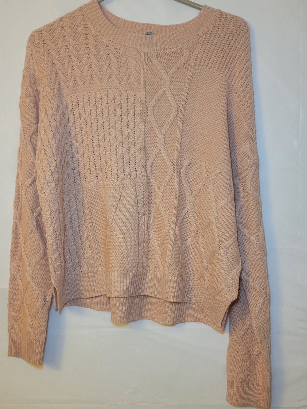 Freshman Patchwork Cable Knit Crewneck Sweater - Blush